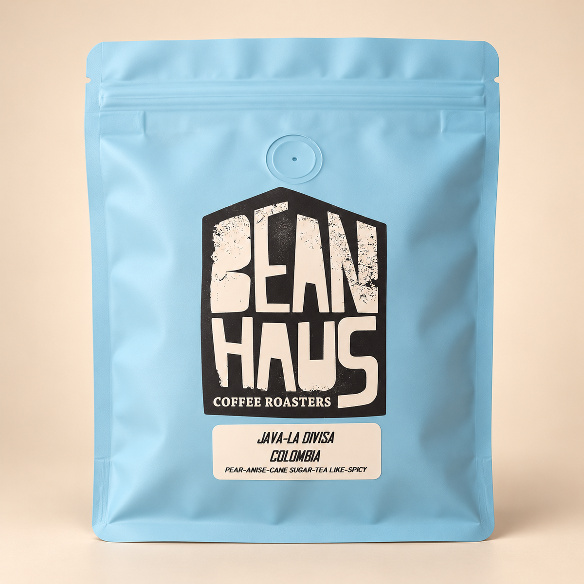 BeanHaus Colombia Java La Divisa coffee with tasting notes of pear, anise, cane sugar, tea and spice