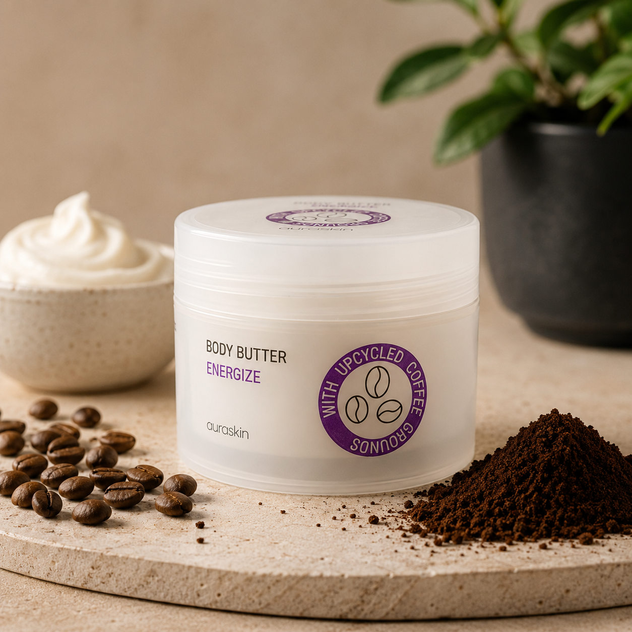 Auraskin Coffee Body Butter 200ml | Upcycled Coffee Grounds