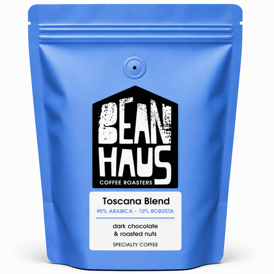 Toscana Blend specialty coffee beans by BeanHaus Coffee Roasters Cyprus – 90% Arabica 10% Robusta with dark chocolate and roasted nuts
